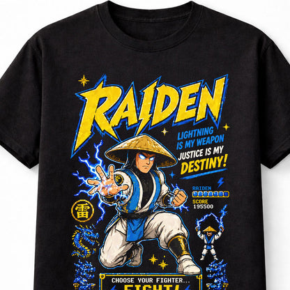 Raiden Mortal Kombat T-Shirt Retro Arcade Fighting Game Graphic Tee Thunder God Character Shirt Lightning Fighter Gamer Adults & Kids Unisex T-Shirt