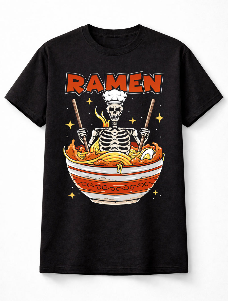 Ramen Skeleton Chef T-Shirt Funny Noodle Lover Graphic Tee Adults & Kids Unisex T-Shirt