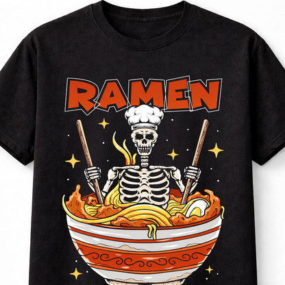 Ramen Skeleton Chef T-Shirt Funny Noodle Lover Graphic Tee Adults & Kids Unisex T-Shirt