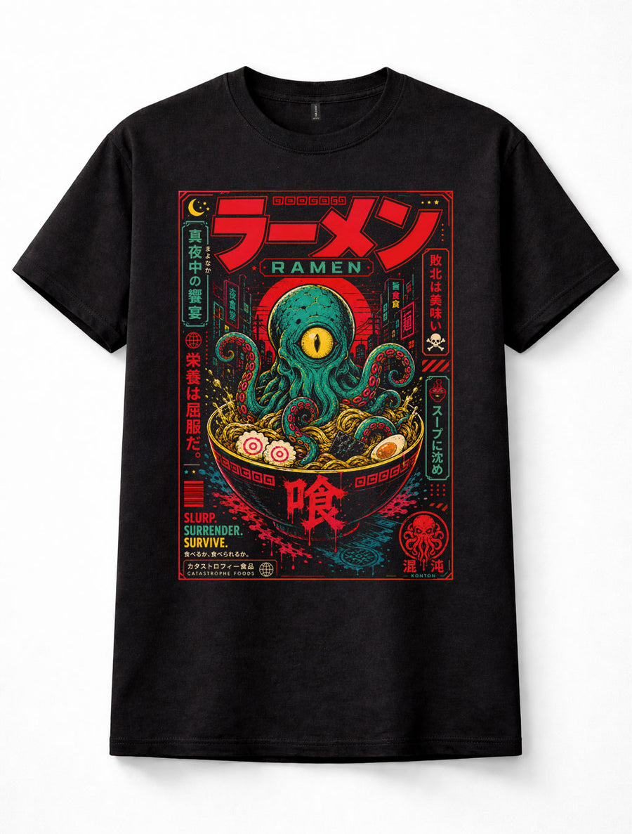 Ramen Monster Japanese Octopus Noodles Kaiju Yokai Horror Graphic Unisex T-Shirt