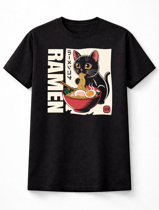 Ramen Cat Graphic Unisex T Shirt Japanese Food Anime Style Cute Adults & Kids Unisex T-Shirt