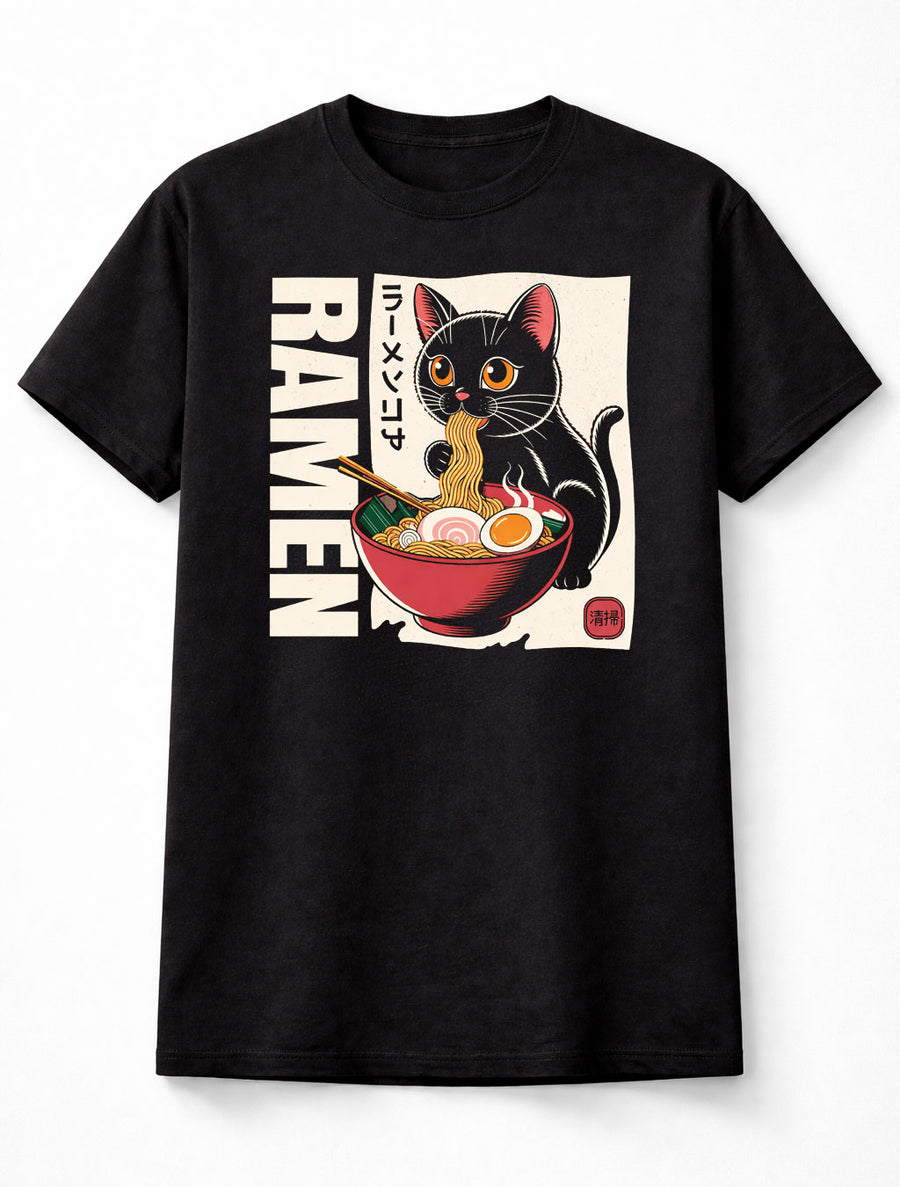 Ramen Cat Graphic Unisex T Shirt Japanese Food Anime Style Cute Adults & Kids Unisex T-Shirt