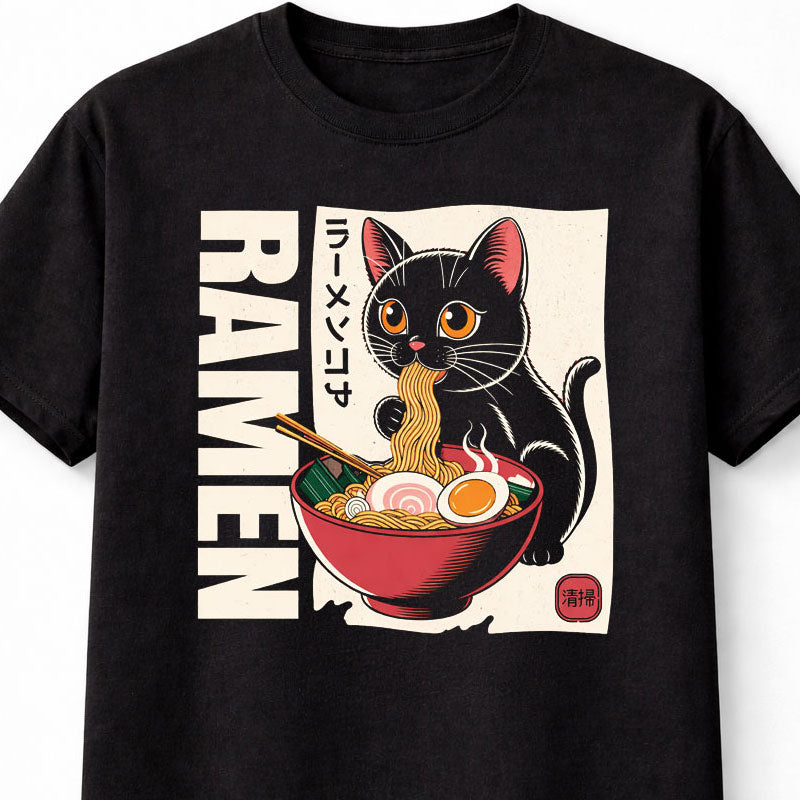 Ramen Cat Graphic Unisex T Shirt Japanese Food Anime Style Cute Adults & Kids Unisex T-Shirt