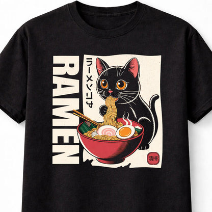 Ramen Cat Graphic Unisex T Shirt Japanese Food Anime Style Cute Adults & Kids Unisex T-Shirt