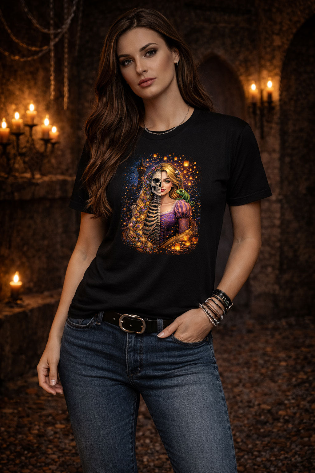 Rapunzel Gothic T Shirt Dark Fairy Tale Skeleton Fantasy Unisex Graphic Tee