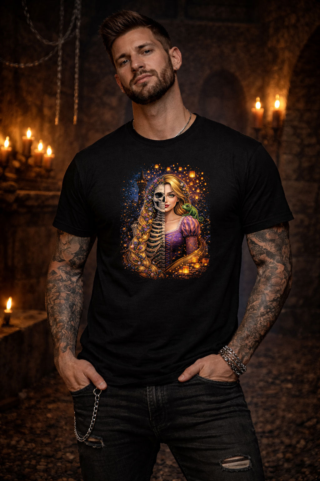 Rapunzel Gothic T Shirt Dark Fairy Tale Skeleton Fantasy Unisex Graphic Tee