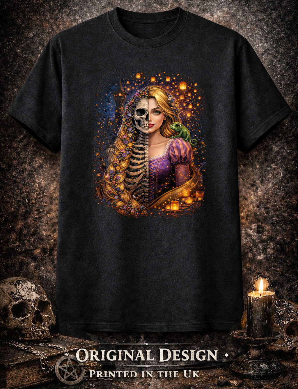 Rapunzel Gothic T Shirt Dark Fairy Tale Skeleton Fantasy Unisex Graphic Tee