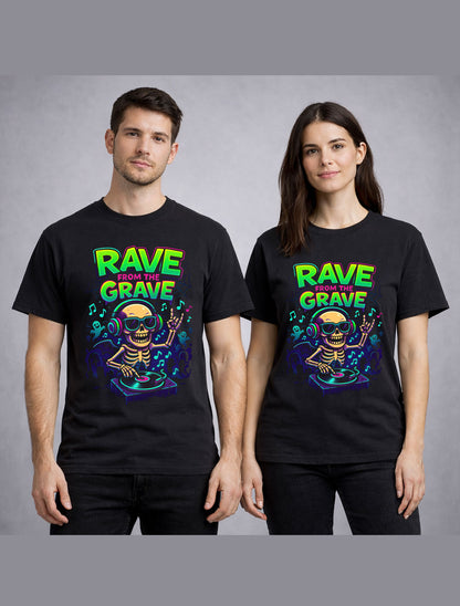 Skeleton DJ Rave From The Grave Halloween Graphic Unisex T-Shirt