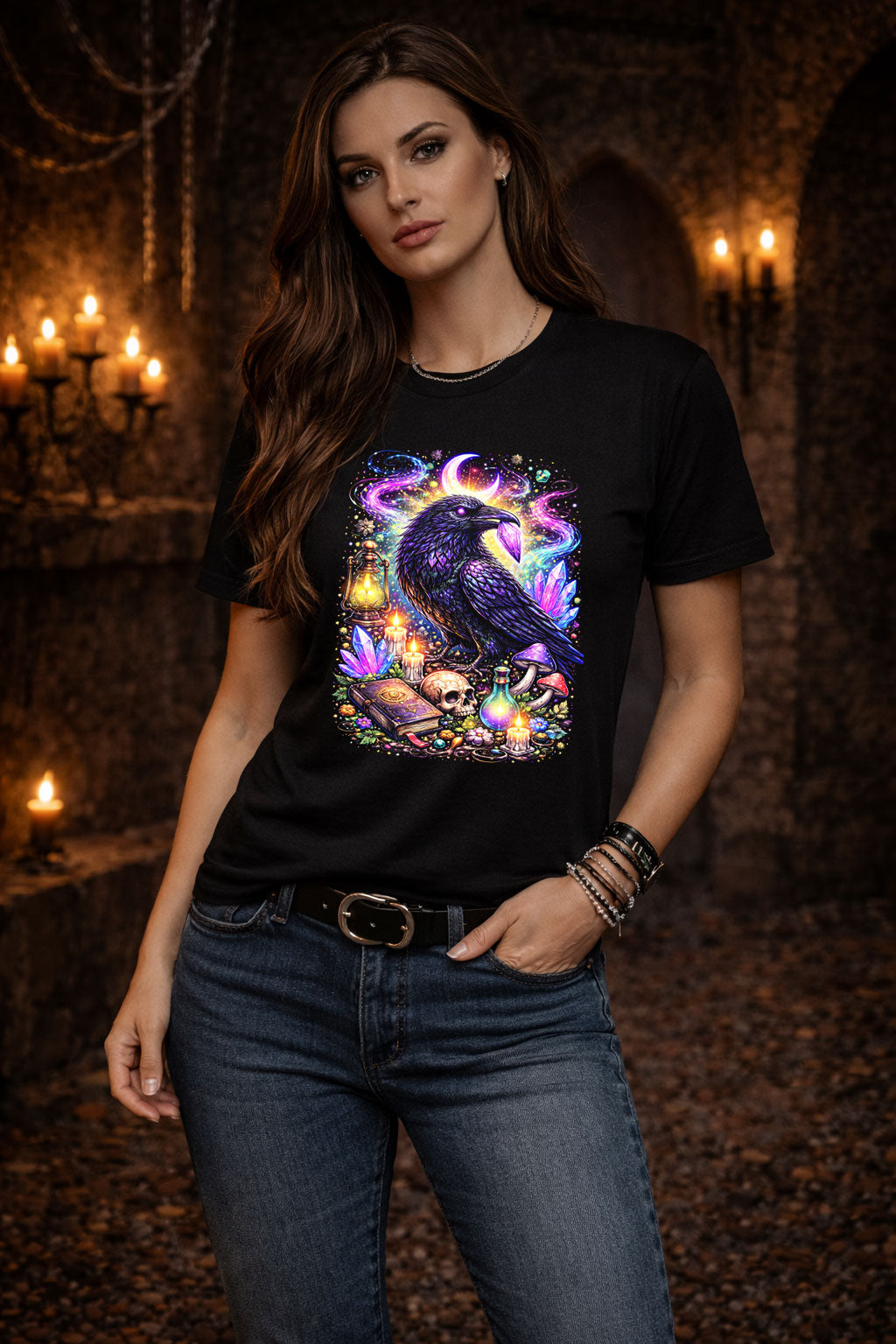 Mystic Raven Occult Art Psychedelic Trippy Gothic Unisex Graphic T-Shirt