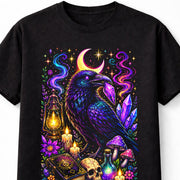 Mystic Raven Gothic Witchcraft Crystal Moon Graphic Unisex T-Shirt