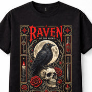 Raven Of The Night Gothic Crow Skull Moon Roses Dark Art Graphic Unisex T-Shirt