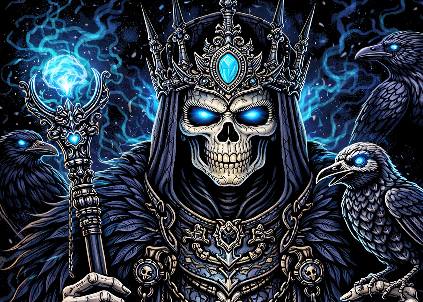 Raven King Skull Sorcerer T Shirt Gothic Necromancer Crow Dark Fantasy Tee