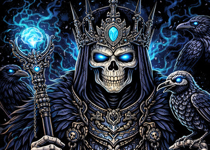 Raven King Skull Sorcerer T Shirt Gothic Necromancer Crow Dark Fantasy Tee