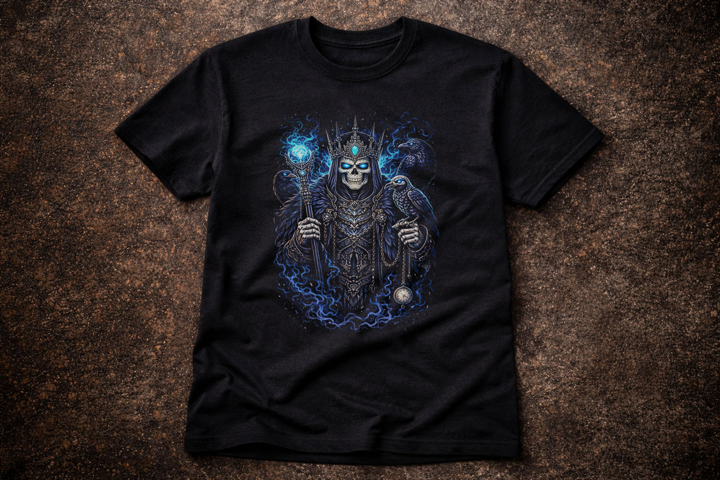Raven King Skull Sorcerer T Shirt Gothic Necromancer Crow Dark Fantasy Tee