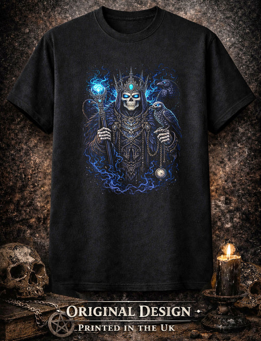 Raven King Skull Sorcerer T Shirt Gothic Necromancer Crow Dark Fantasy Tee