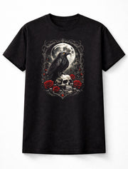 Raven Skull Moon Roses Crow Halloween Occult Gothic Unisex T-Shirt