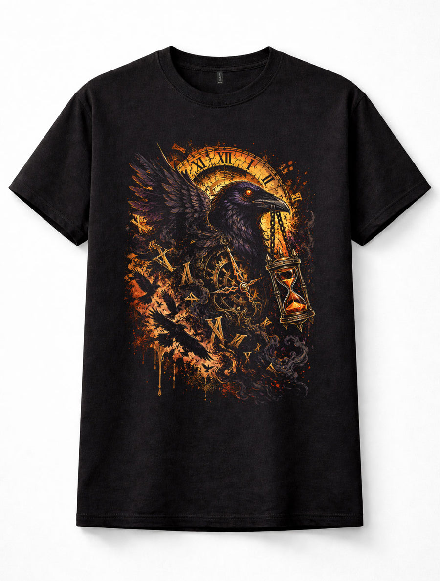 Raven Hourglass Clock Gothic Dark Fantasy Mystery Unisex T-Shirt