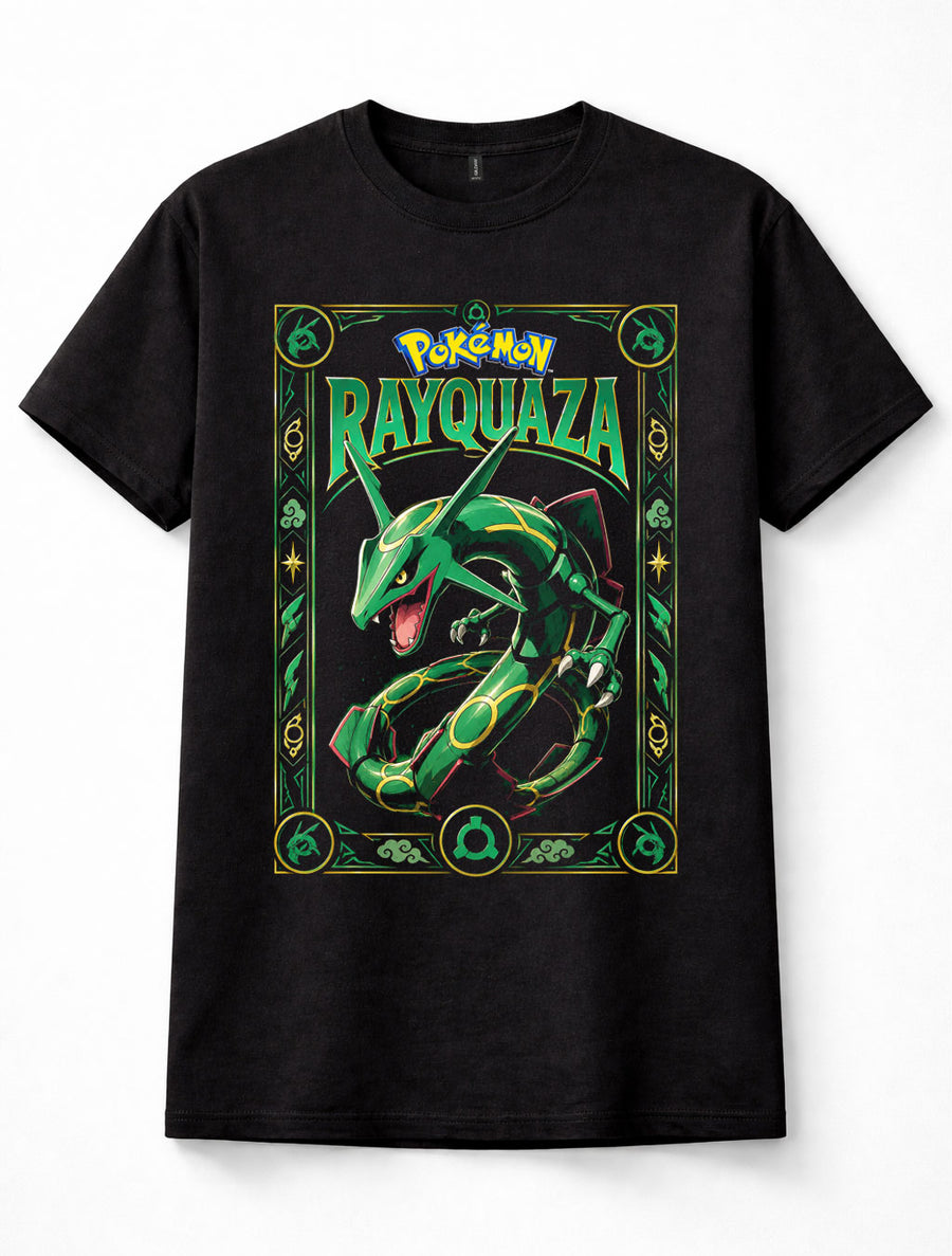Pokemon Rayquaza Legendary Dragon Flying Gaming Anime Black Unisex T-Shirt