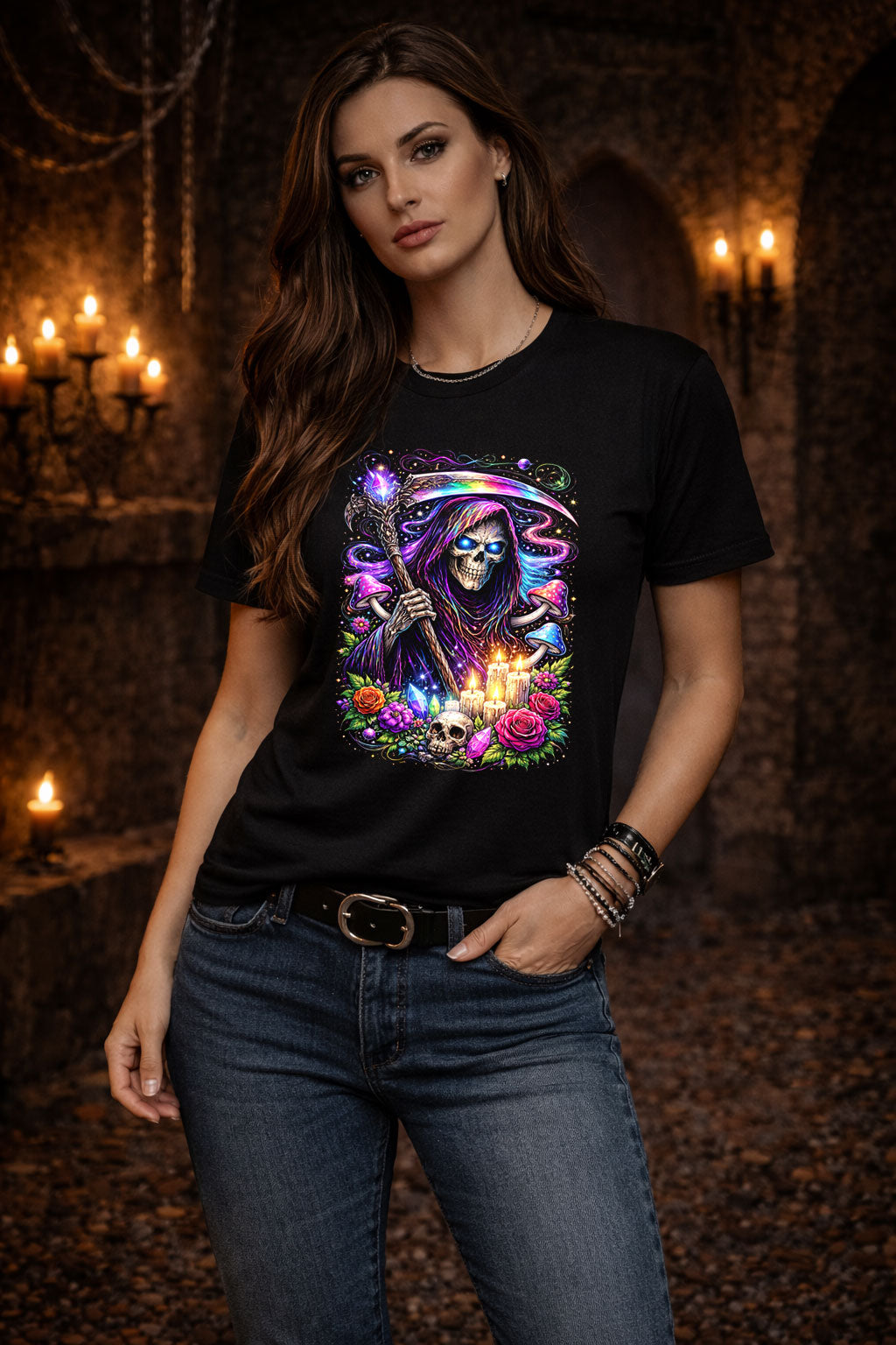 Grim Reaper Crystal Art Psychedelic Trippy Gothic Unisex Graphic T-Shirt
