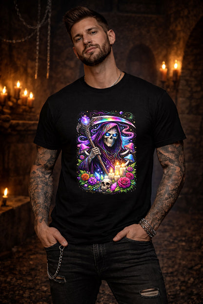 Grim Reaper Crystal Art Psychedelic Trippy Gothic Unisex Graphic T-Shirt