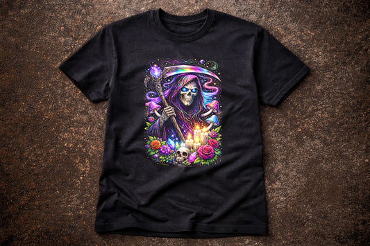 Grim Reaper Crystal Art Psychedelic Trippy Gothic Unisex Graphic T-Shirt