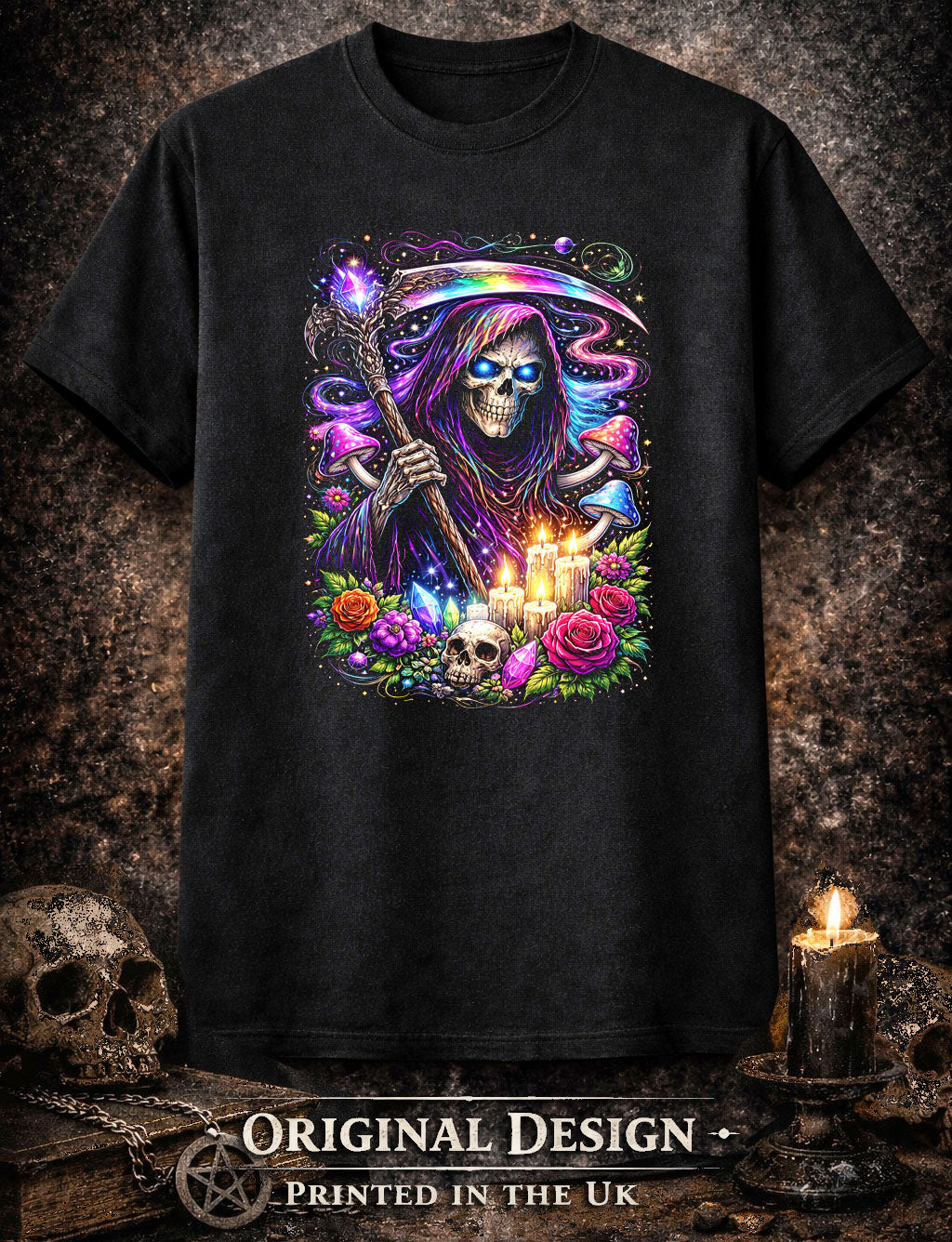 Grim Reaper Crystal Art Psychedelic Trippy Gothic Unisex Graphic T-Shirt