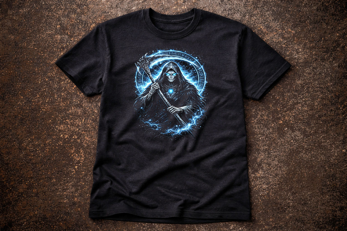 Grim Reaper T-Shirt Arcane Death Mage Rune Circle Dark Fantasy Gothic