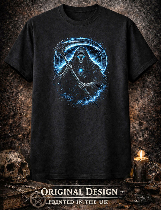 Grim Reaper T-Shirt Arcane Death Mage Rune Circle Dark Fantasy Gothic