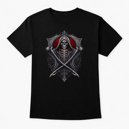 Grim Reaper Blades Emblem Unisex T-Shirt Gothic Skull Warrior Crest Tee