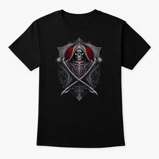 Grim Reaper Blades Emblem Unisex T-Shirt Gothic Skull Warrior Crest Tee