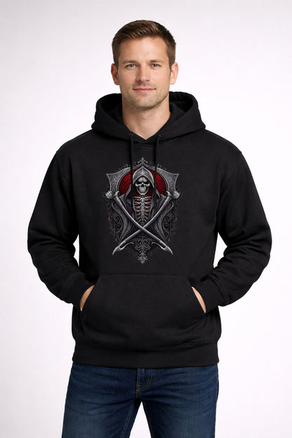 Grim Reaper Blades Emblem Unisex T-Shirt Gothic Skull Warrior Crest Tee