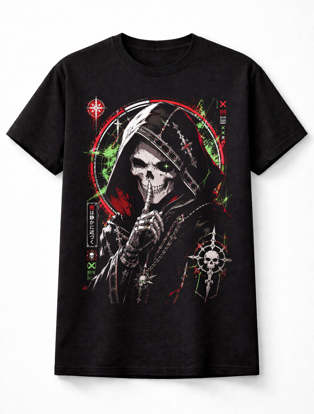Anime Grim Reaper Shush Skeleton Gothic Horror Manga Graphic Unisex T-Shirt