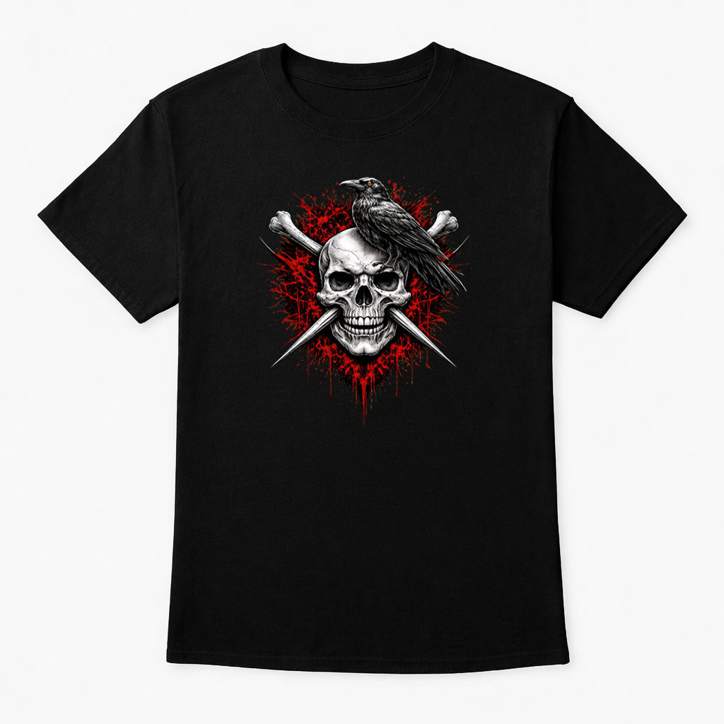 Raven Skull Spikes Unisex T-Shirt Dark Gothic Bone Emblem Art Tee