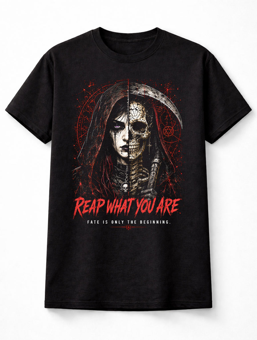 Reap What You Are Grim Reaper Skeleton Gothic Horror Art Unisex T-Shirt