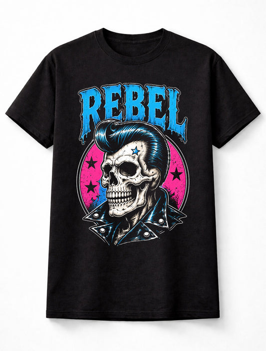 Rebel Rockabilly Skull Greaser Retro Punk Graphic Unisex T-Shirt