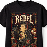Rebel Rockabilly Pin Up Girl Tattoo Biker Rock N Roll Retro Unisex T-Shirt