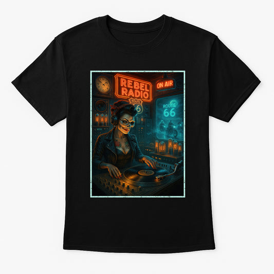 Rebel Radio Unisex T-Shirt Rockabilly DJ Route 66 Gothic Tee