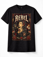 Rebel Rockabilly Pin Up Girl Tattoo Biker Rock N Roll Retro Unisex T-Shirt