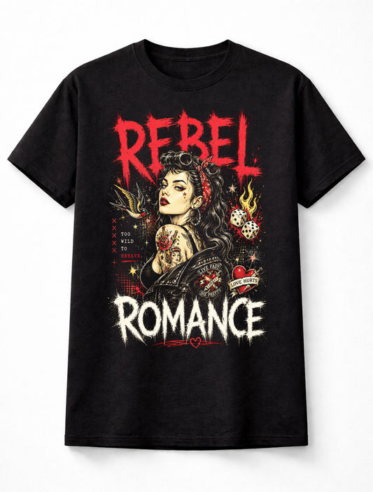 Rebel Romance Rockabilly Pin Up Tattoo Graphic Unisex T-Shirt
