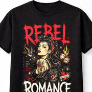 Rebel Romance Rockabilly Pin Up Tattoo Graphic Unisex T-Shirt