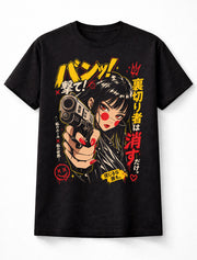 Anime Gun Girl Manga Japanese Graphic Cyberpunk Unisex T-Shirt