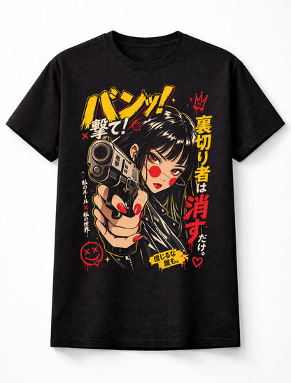 Anime Gun Girl Manga Japanese Graphic Cyberpunk Unisex T-Shirt