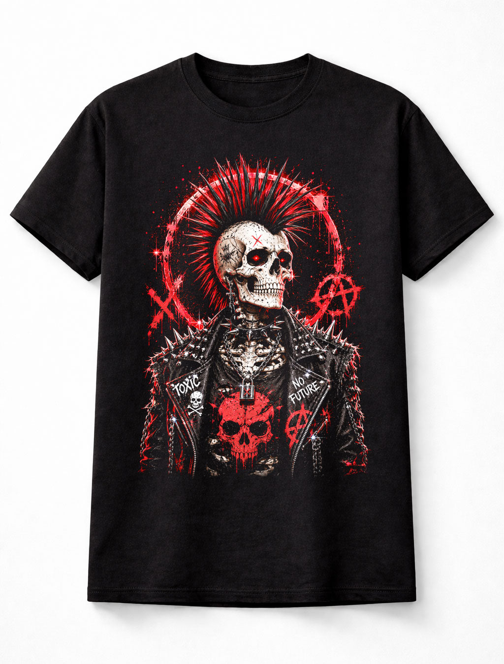 Punk Skull Mohawk Skeleton Anarchy Gothic Rock Graphic Unisex T-Shirt