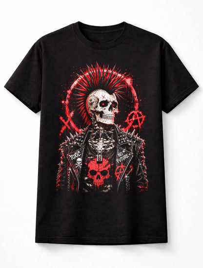 Punk Skull Mohawk Skeleton Anarchy Gothic Rock Graphic Unisex T-Shirt