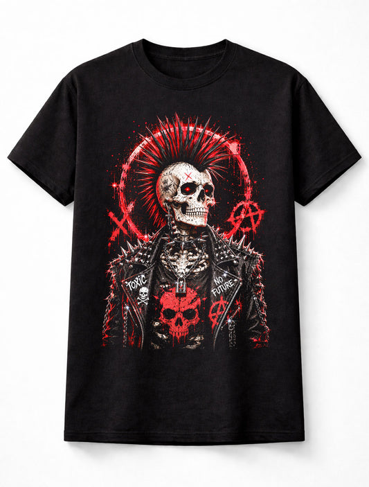 Punk Skull Mohawk Skeleton Anarchy Gothic Rock Graphic Unisex T-Shirt