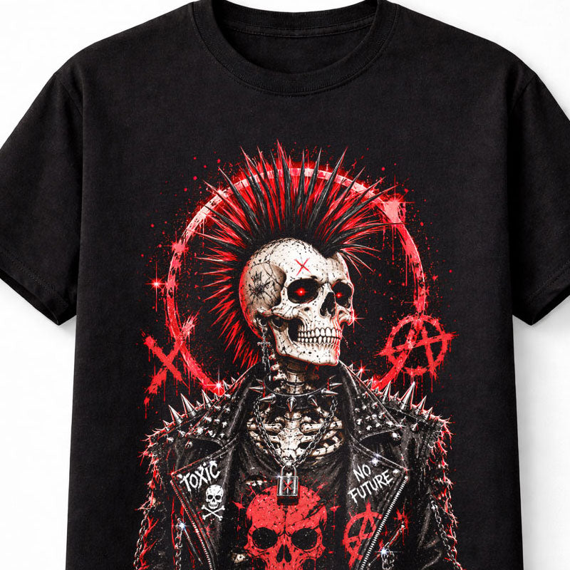 Punk Skull Mohawk Skeleton Anarchy Gothic Rock Graphic Unisex T-Shirt