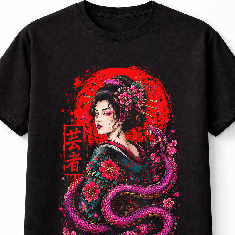 Geisha Snake Japanese Anime Manga Samurai Unisex T-Shirt