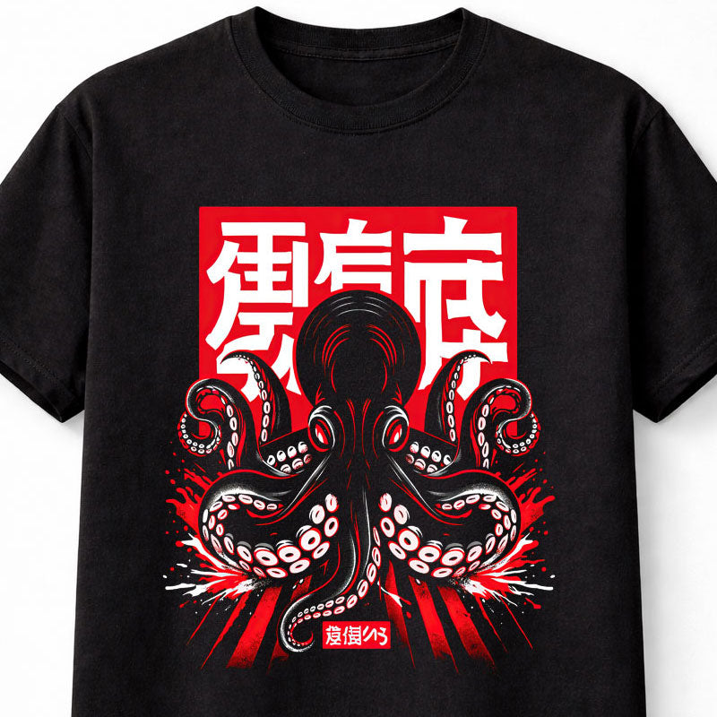 Japanese Octopus Kraken Tentacle Graphic Goth Horror Unisex T-Shirt