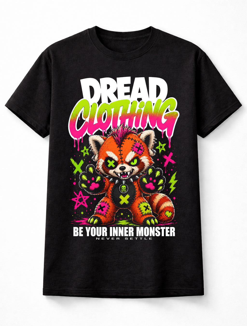Red Panda Monster Horror Gothic Neon Animal Graphic Unisex T-Shirt