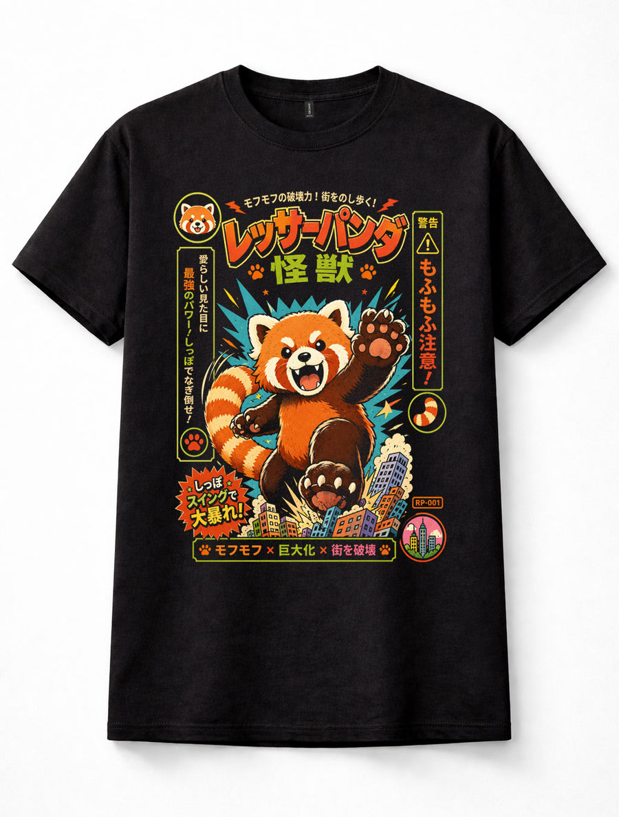 Japanese Red Panda Kaiju Monster Kawaii City Rampage Graphic Unisex T-Shirt
